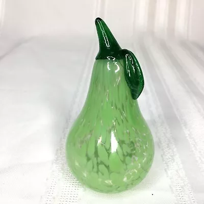 Vintage Art Glass PEAR Fruit Green Mottled Venetian - Murano Style - 4  Tall • $12