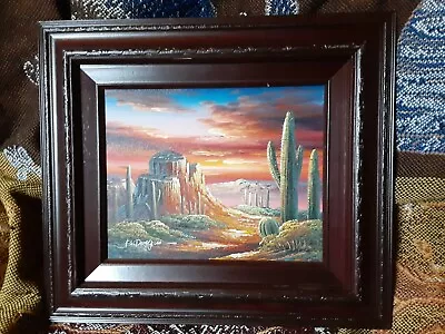 Original Oil Painting Southwest Landscape Sunset Cactus Desert Signed B. Duggan • $375