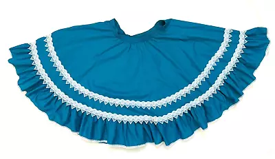 Partners Please ~ Western Square Dance Skirt ~ Teal Blue White Lace Trim ~ Sz L • $29.95