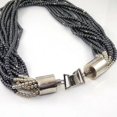 HEAVY Sterling Silver 12 Strand Bead Ball Magnetite Necklace 22  • $226.59