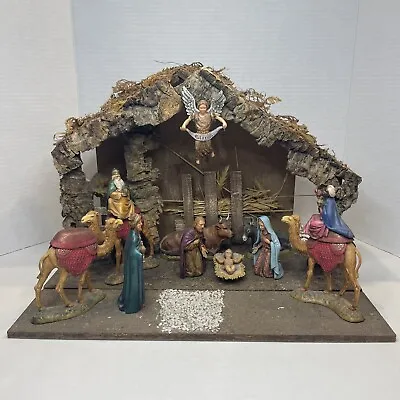 Vintage Sears Nativity Set 10 Figures Wood Stable Made In Italy 97893 With Box • $39.99