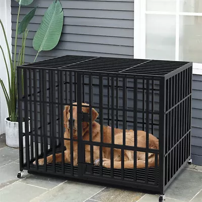 Large Dog Crate Escape Proof Dog Cage Kennel W/ Lockable Wheels & 3 Door & Tray • $295.97