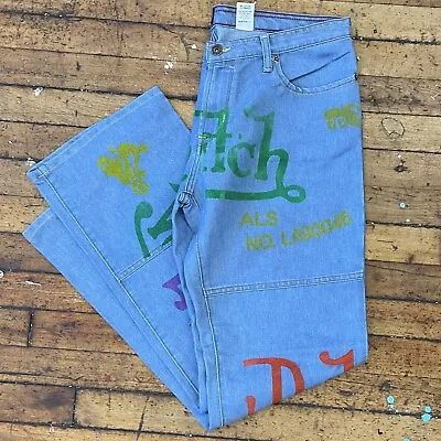 Women's 2K ~ VON DUTCH Originals Painted Graffiti Blue Bootcut Jeans ~ Size 15 • $129.99