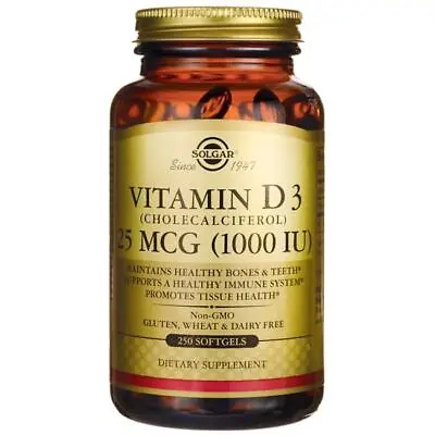 Solgar Vitamin D3 (Cholecalciferol) 25 Mcg (1000 Iu) 250 Sgels • $17.61