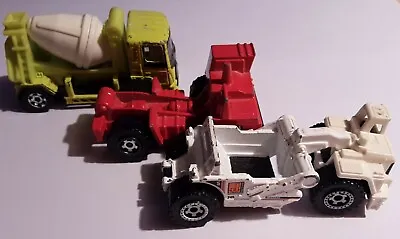 3 Construction Vehicles By MATCHBOX Scraper Dump & Cement Mixer Quick Delivery • £4