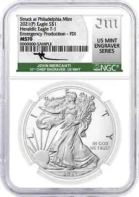 2021 $1 (P) Silver Eagle Type 1 Struck At Philadelphia NGC MS70 FDOI Mercanti • $61