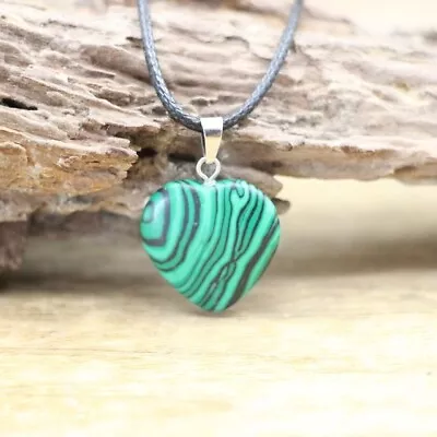 Malachite Heart Pendant Necklace Ladies Gift Reiki Healing Crystal Stone • £6.89