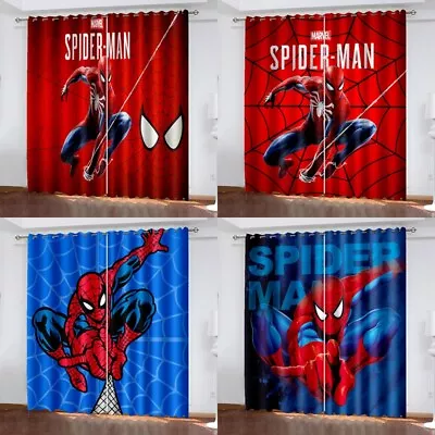 3D Marvel Spiderman Pair Thick Thermal Blackout Curtains Ring Top Eyelet Gift UK • £16.79