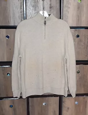 Daniel Bishop Sweater Mens Medium Ivory 1/4 Zip Pullover 100% 2-Ply Cashmere • $29