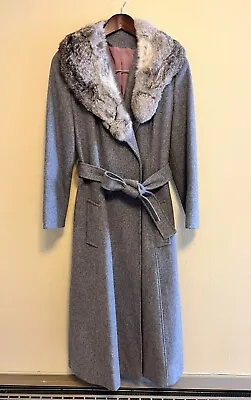 Vintage Wool Coat With Rabbit Fur Collar. • $45