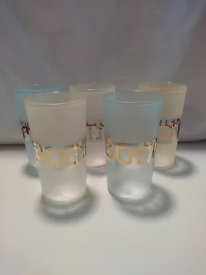 Set Of 5 1950's-60's Mid Century Modern Frosted Pastel Tumblers 22 KT Gold • $45.99