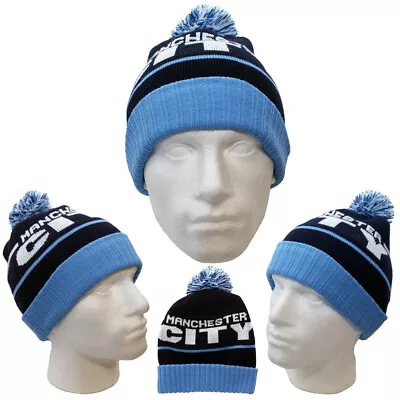 £12.99 • Buy Manchester City Hat Navy/Sky Blue Knitted Bobble Fan Original Product Gift Idea