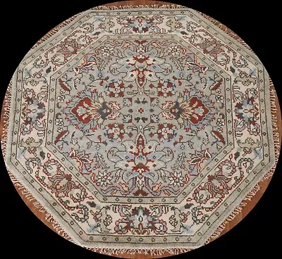 Wool Octagon Rug 6x6 Ft.Geometric Floral Heriz Serapi Indian Handmade Carpet  • $405.60