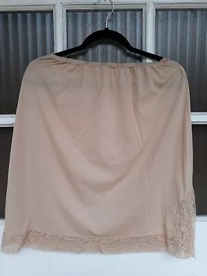 Vintage Vassarette Munsingwear Beige Half Satin Slip W/Lace Slit Kick Vent • $11