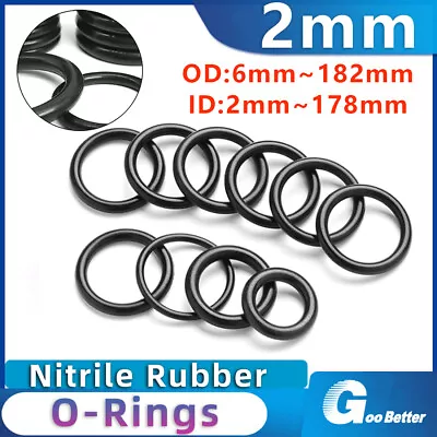 Metric Nitrile Rubber O-Rings Seals 2mm Cross Section 6-182mm OD O Ring Sealing • £2.10