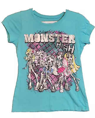 Monster High Blue Girls Graphic T-Shirt Size Large 14 100% Cotton • $8.99