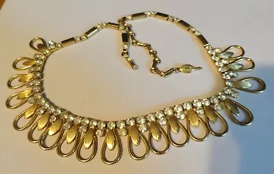 Vintage Sarah Coventry Gold Tone Rhinestone & Gold Tone Loop 16  Necklace • $22.50