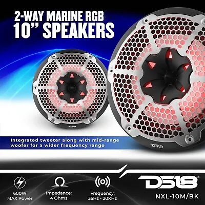 DS18 NXL-10M/BK 10 2-Way 4 Ohm Marine Speakers Bullet Tweeter RGB LED BLACK Pair • $299