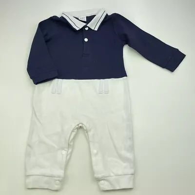 Boys Size 0 Cotton Navy & White Romper EUC • $7.30