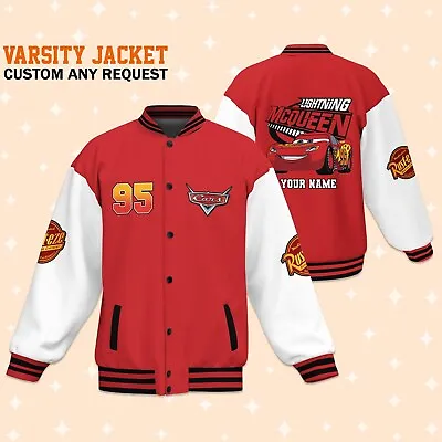 Personalize Lightning Mcqueen Speed Red Black Varsity Jacket Matching Baseball • $78.99