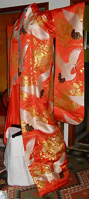 Vintage Japanese Silk Brocade Ceremonial Uchikake Wedding Kimono - Gold Threads • $279