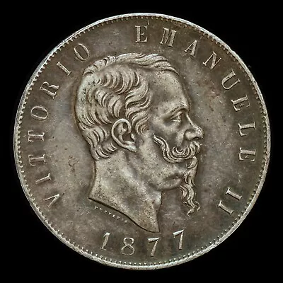 1877 Italy 5 Lire ✪ Xf Extra Fine ✪ Silver Coin 5l Italian Scarce ◢trusted◣ • $59.95