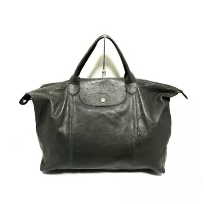 Auth LONGCHAMP Le Pliage Cuir - Gray Leather Handbag JAPAN • $114.85
