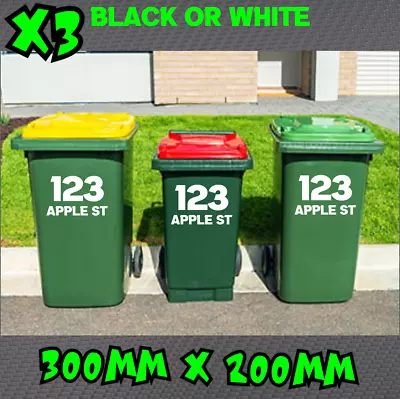 Custom Wheelie Bin House Number And Street Name X3 Sticker Decal Rubbish Vinyl • $14.90