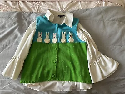 Michael Simon Rare Easter Bunny Vest Size Medium Blue Green With The Blouse • $110
