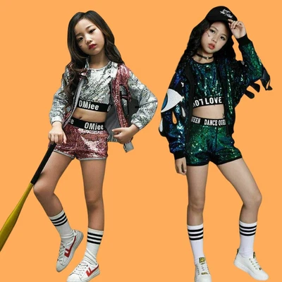 £16.55 • Buy Girls Kids Street Dance Costume Wear Sequins Modern Hip Hop Performance SET