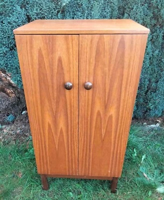 Vintage Retro Teak Colour Narrow 2 Door Record Cupboard • £55