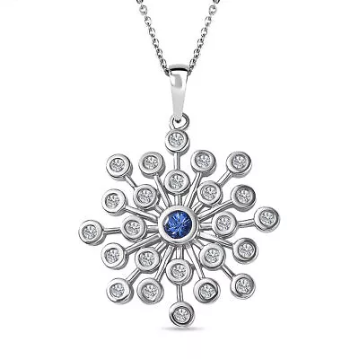 TJC Tanzanite And Zircon Pendant Necklace In Silver Size 20 Inches TCW 1.55ct • £55.99