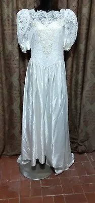 Vintage 80's Bridallure Floral Beaded Sequin Lace Bridel Wedding Gown • $29.99