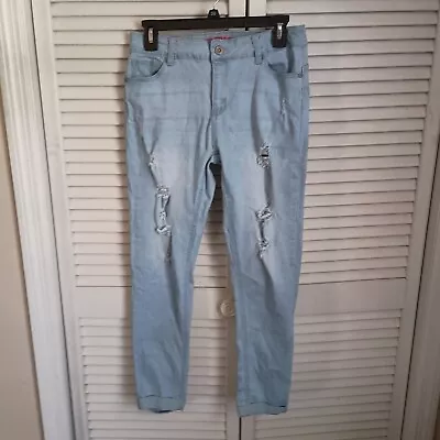 Wax Jeans Butt I Love You Size 11 Distressed Light Wash Skinny Cuffed Hem • $19.99