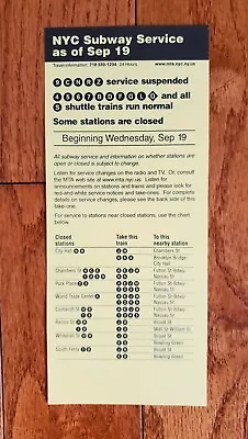 2001 Nyc Subway Nycta Mta Service Suspended Closed Stations Notice After 9/11 • $14.99