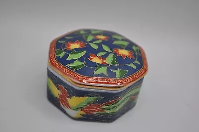 Vintage Trinket Box Kashmir Porcelain Blue Floral Made In Japan 1981  • $12