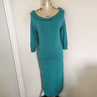 Collectif Tessa Off The Shoulder Teal Knit Midi/Maxi Dress UK Size 18 2XL BNWT  • £39.99