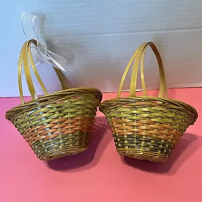 2 Vintage Multicolor Pastel Wicker Rattan Woven Mini/small Easter Baskets • $8