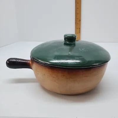 1940s Solana Solanaware Pottery Handled Bean Pot Lid Green Casserole Pot History • $24.74