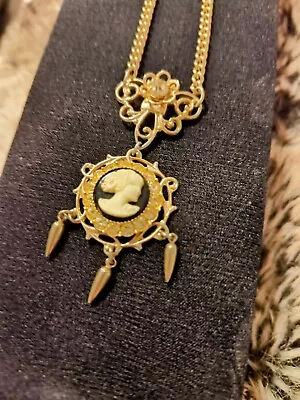 Vintage Aged Brass Cameo Assemblage Short Pendant Necklace (Choker)  • $13