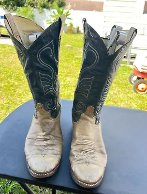 VINTAGE LARRY MAHAN GRAY BLUE MEN'S COWBOY Western Boots SIZE  11 • $19.99