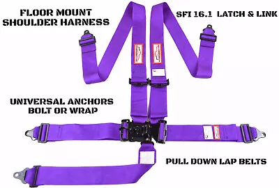 Racing Harness 5 Point Universal Latch & Link Seat Belt Purple Floor Mount Sfi • $80