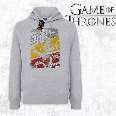 Official Game Of Thrones All Houses Logo Grey Mens Hoodie Sweatshirt Pullover • £16.98