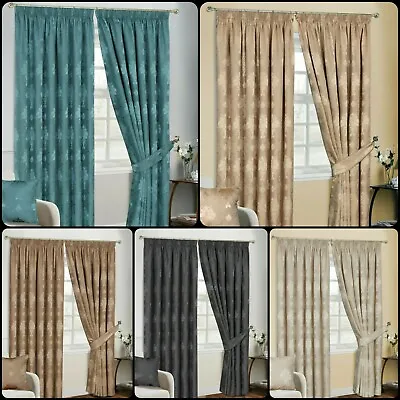 New Luxury Jacquard Pencil Pleat Fully Lined Ready-Made Virginia Pair Curtains  • £27.89