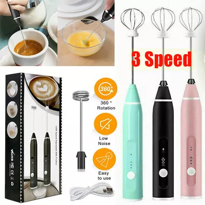 Electric 3 Speed Milk Frother Rechargeable Double Whisk Mixer Stirrer Egg Beater • £9.99