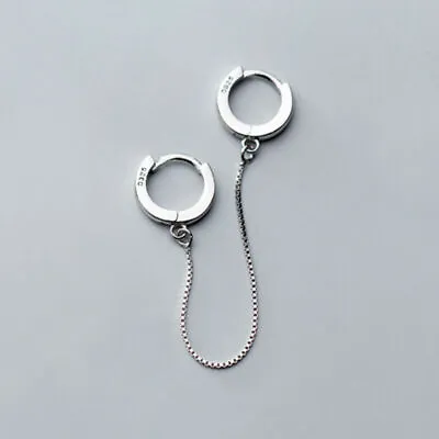 £11.87 • Buy Singel Sterling Silver Double Lobe Piercing Hoop Earring - Connector Chain A1007
