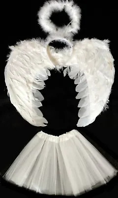 £10.99 • Buy White Angel Wings, Halo And Tutu Set Halloween Costume Fancy Dress