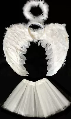 £10.99 • Buy White Angel Wings, Halo And Tutu Set Halloween Costume Fancy Dress