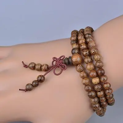Mala Prayer Bracelet 108 Wooden Beads Tibetan Buddhist Man Yoga Wood B • $1.51