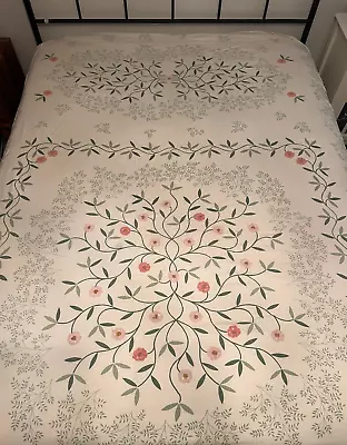 CABIN CRAFTS Vintage Needletuft Bedspread Chenille Flowers 89x101 + 4  Fringe • $105.99